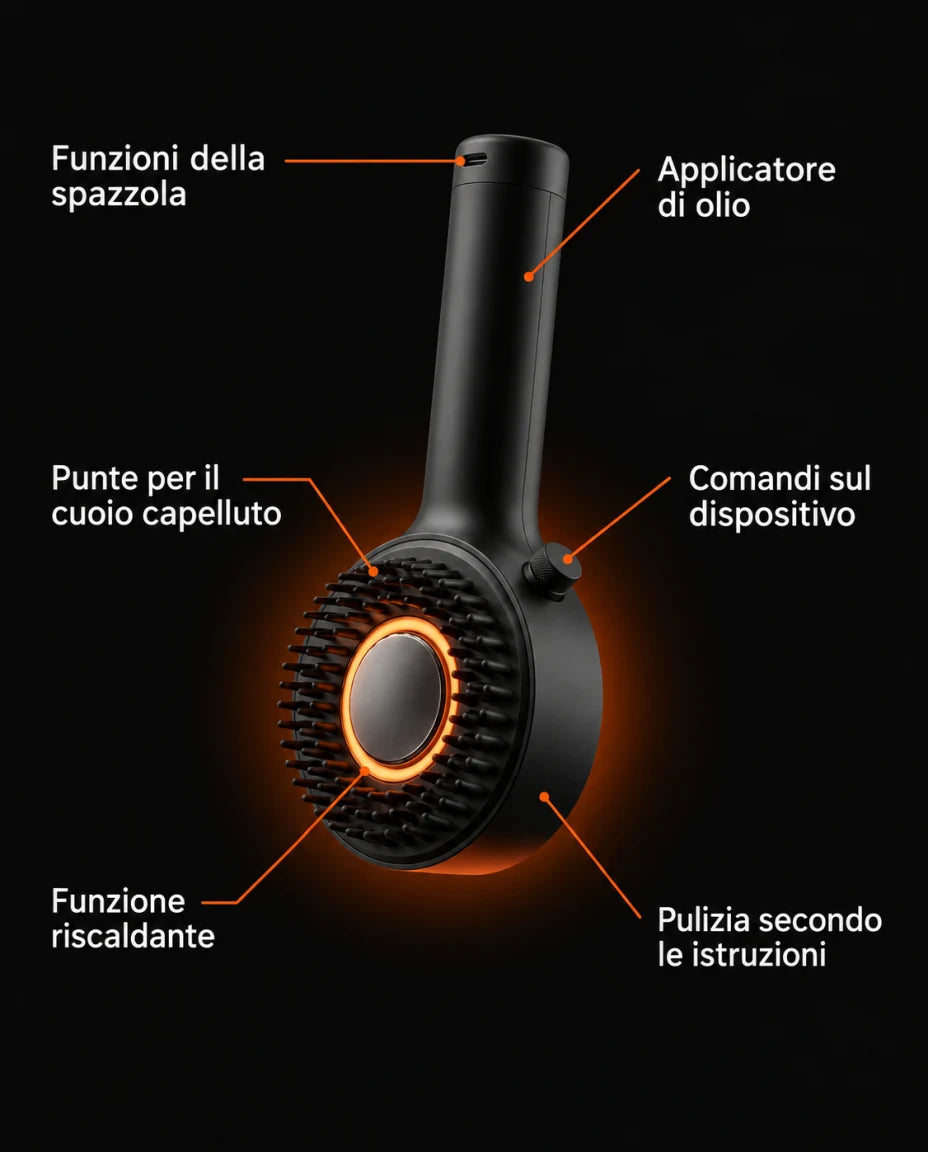 Spazzola per il cuoio capelluto con applicatore di olio – Funzioni della spazzola