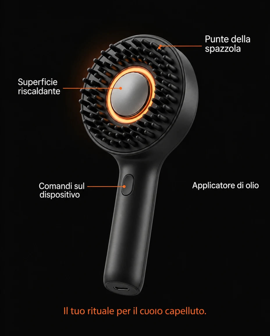 Spazzola per il cuoio capelluto con applicatore di olio – Superficie riscaldante