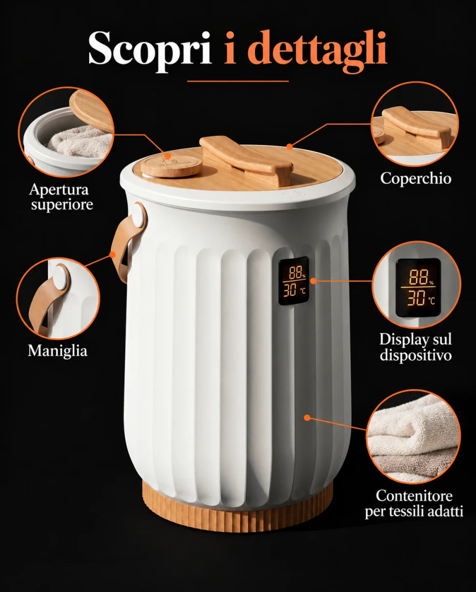 Dettagli del contenitore scaldasalviette con coperchio