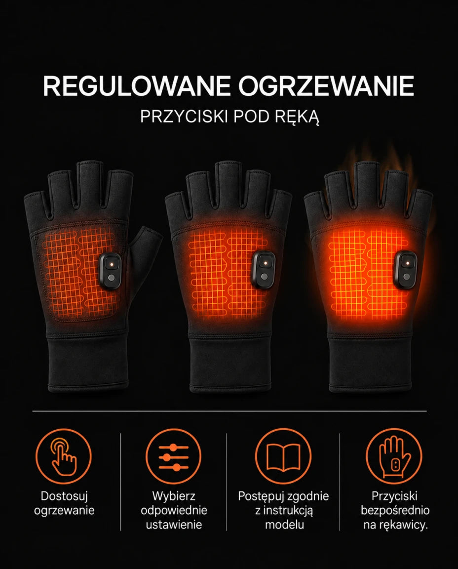 Rękawice grzewcze bez palców — Regulowane ogrzewanie, przyciski pod ręką