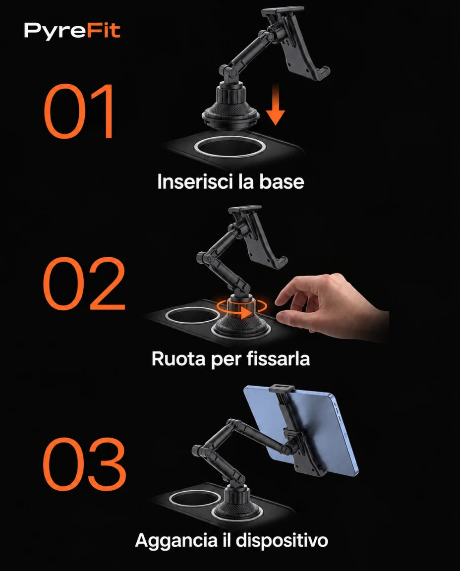 01 Inserisci la base — 02 Ruota per fissarla