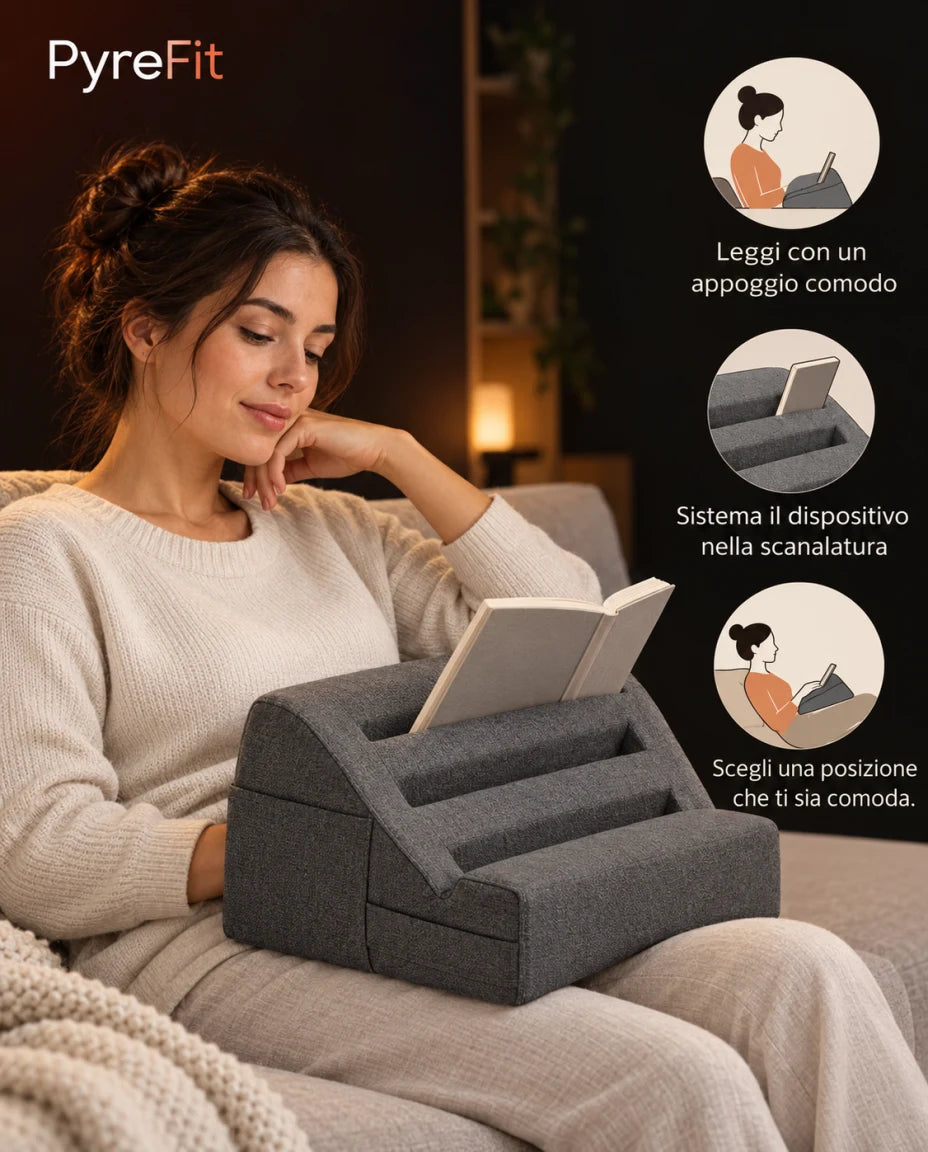 Leggi con un appoggio comodo — Sistema il dispositivo nella scanalatura