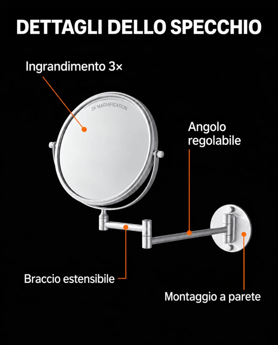 Specchio cosmetico da parete — Dettagli dello specchio