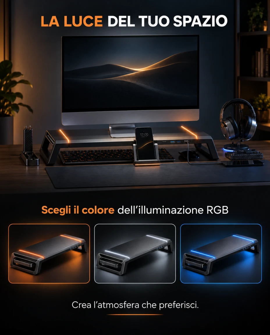 LA LUCE DEL TUO SPAZIO — Scegli il colore dell’illuminazione RGB — Crea l’atmosfera che preferisci