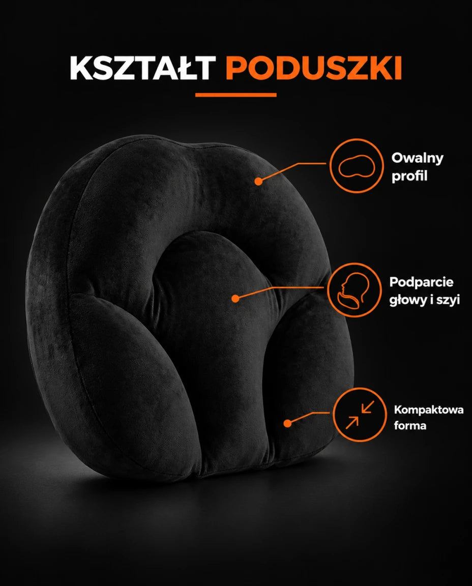 KSZTAŁT PODUSZKI — Owalny profil — Podparcie głowy i szyi — Kompaktowa forma