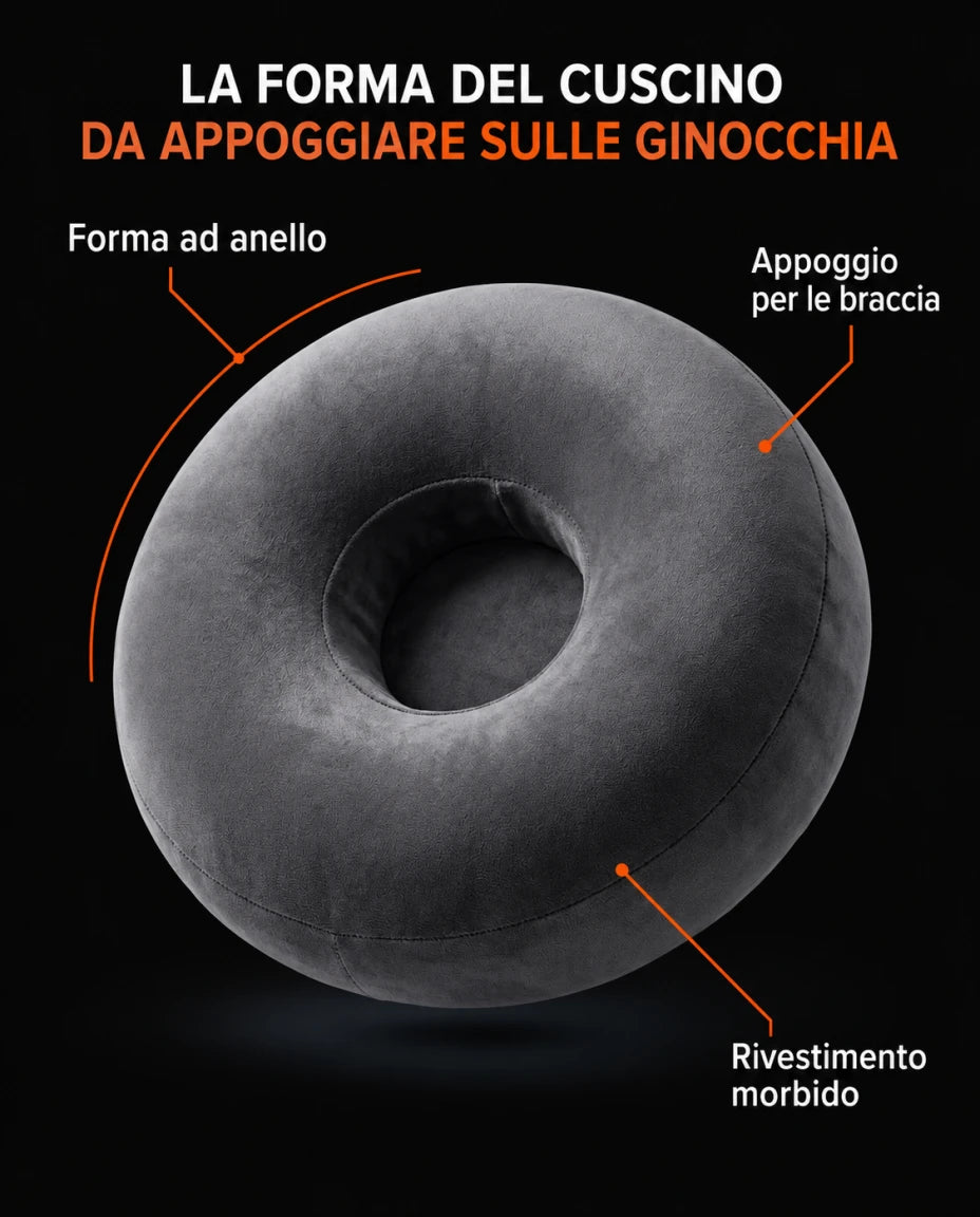 LA FORMA DEL CUSCINO DA APPOGGIARE SULLE GINOCCHIA — Forma ad anello — Appoggio per le braccia — Rivestimento morbido