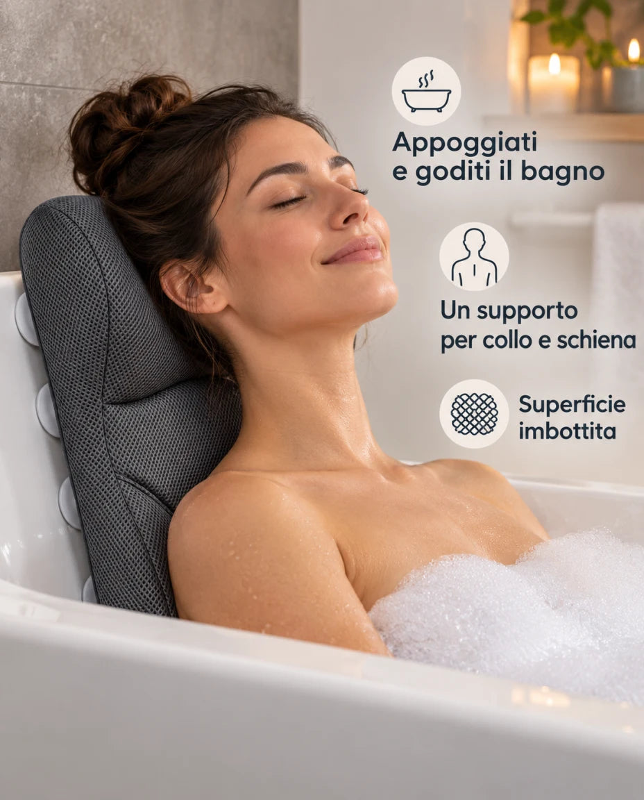 Appoggiati e goditi il bagno — Un supporto per collo e schiena
