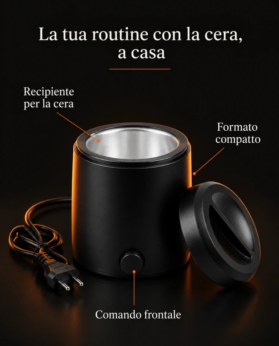 La tua routine con la cera, a casa — Comando frontale — Recipiente per la cera — Formato compatto