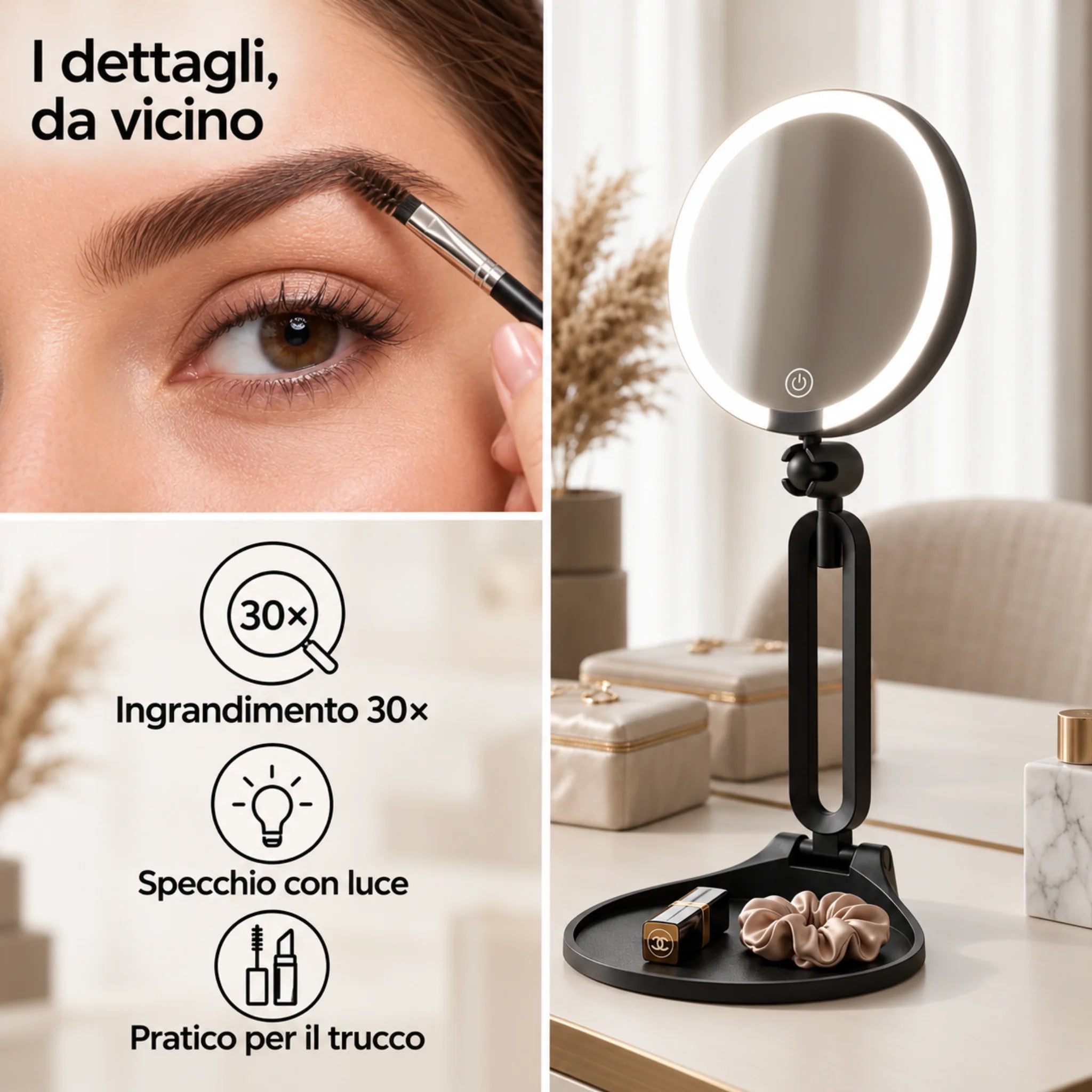 I dettagli, da vicino — Ingrandimento 30× — Specchio con luce — Pratico per il trucco