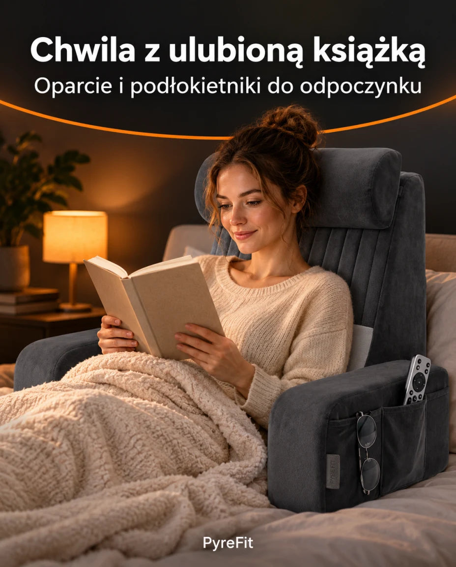 Chwila z książką i poduszką podpierającą plecy