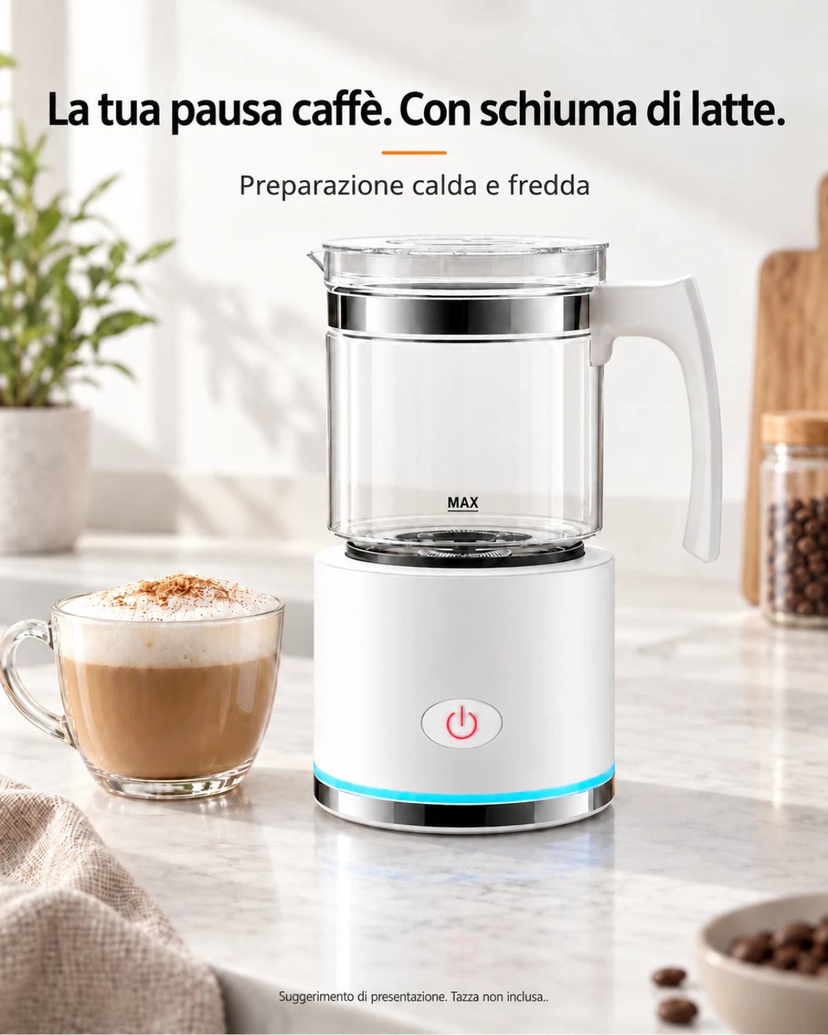 La tua pausa caffè. Con schiuma di latte. · Preparazione calda e fredda · Suggerimento di presentazione. Tazza non inclusa.