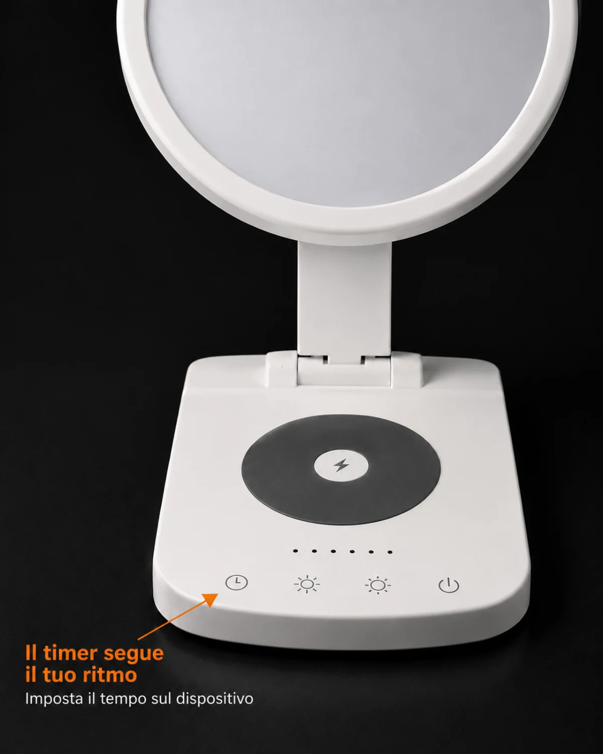 Lampada con base di ricarica Qi — Il timer segue il tuo ritmo; Imposta il tempo sul dispositivo