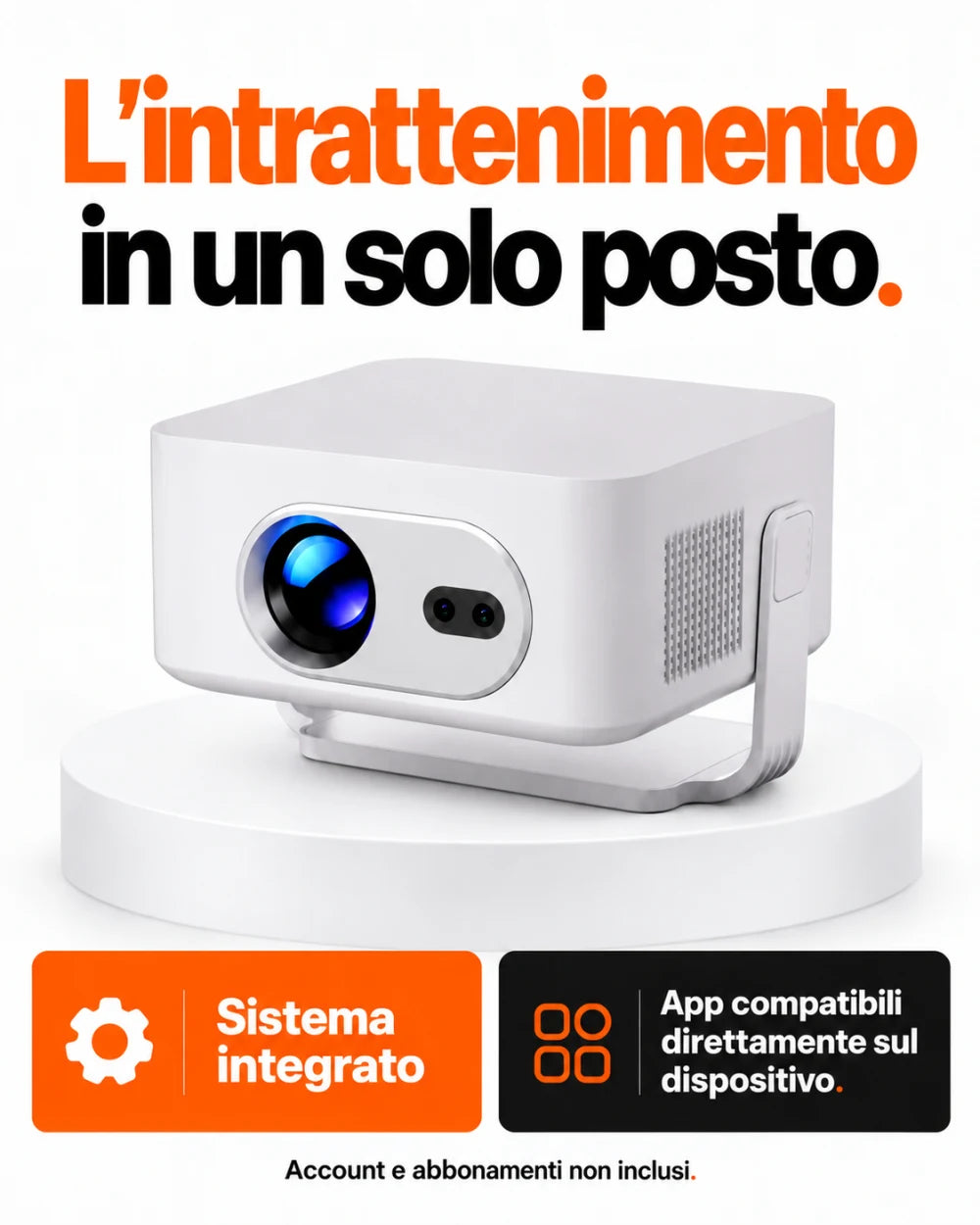 Mini proiettore con autofocus — L’intrattenimento in un solo posto; Sistema integrato