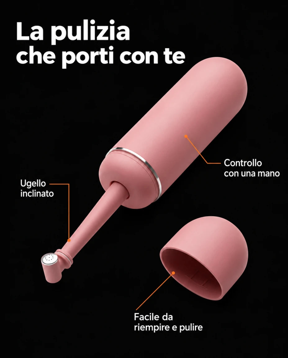 La pulizia che porti con te — Ugello inclinato — Controllo con una mano — Facile da riempire e pulire