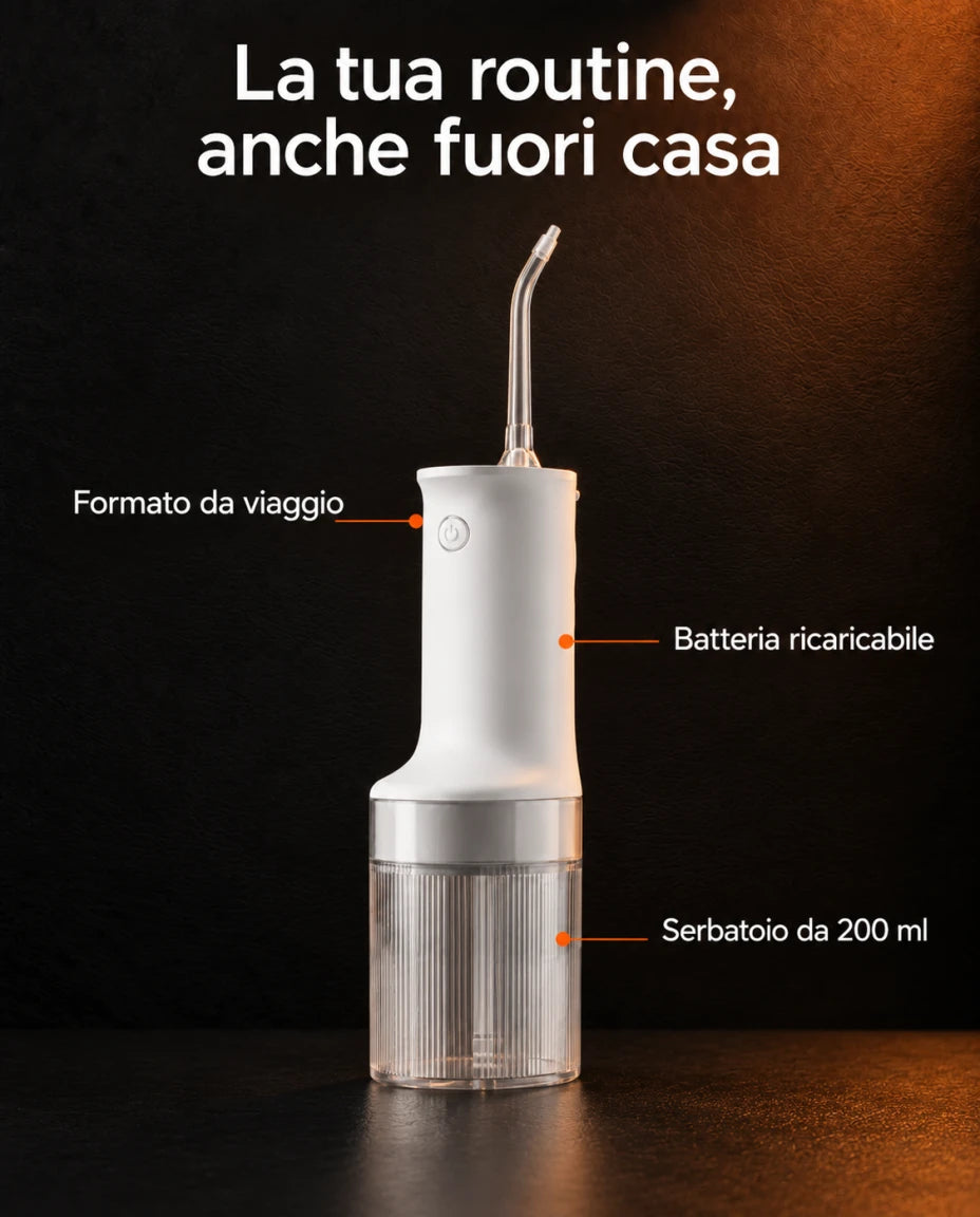 La tua routine, anche fuori casa — Formato da viaggio — Batteria ricaricabile — Serbatoio da 200 ml