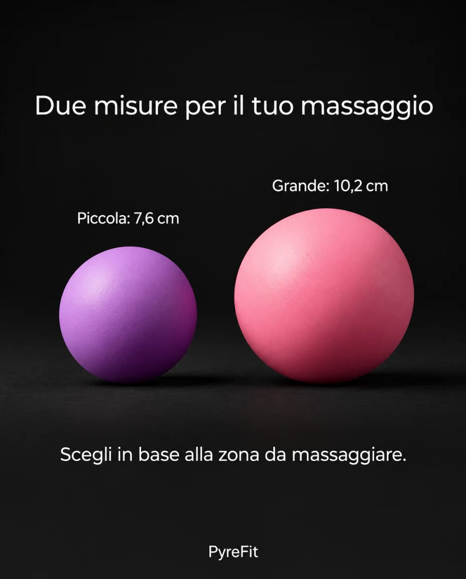 Due misure per il tuo massaggio · Piccola: 7,6 cm · Grande: 10,2 cm · Scegli in base alla zona da massaggiare