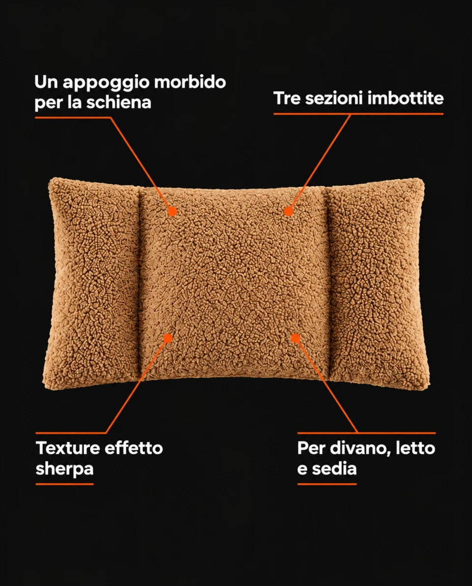 Un appoggio morbido per la schiena — Tre sezioni imbottite — Texture effetto sherpa — Per divano, letto e sedia