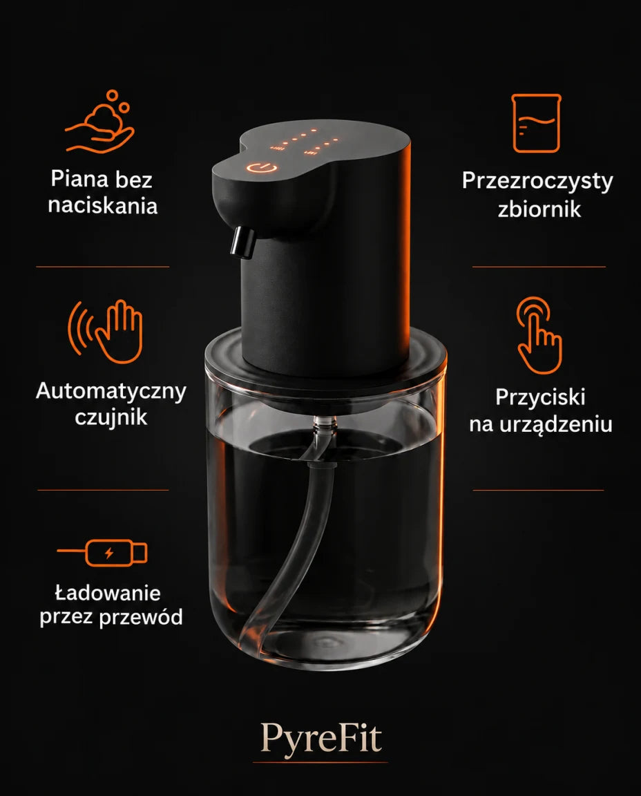 Automatyczny dozownik mydła w pianie — PyreFit; Piana bez naciskania