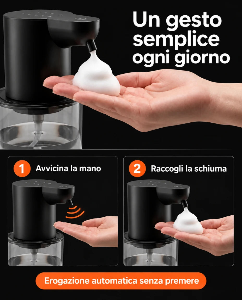 Dispenser automatico di sapone in schiuma — Un gesto semplice ogni giorno; 1 Avvicina la mano