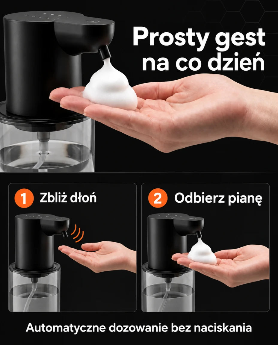 Automatyczny dozownik mydła w pianie — Prosty gest na co dzień; 1 Zbliż dłoń