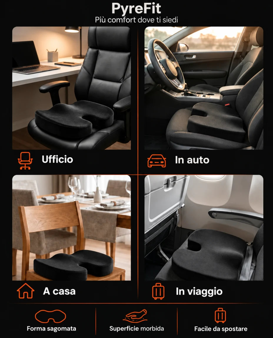 Cuscino da seduta sagomato nero — PyreFit; Più comfort dove ti siedi
