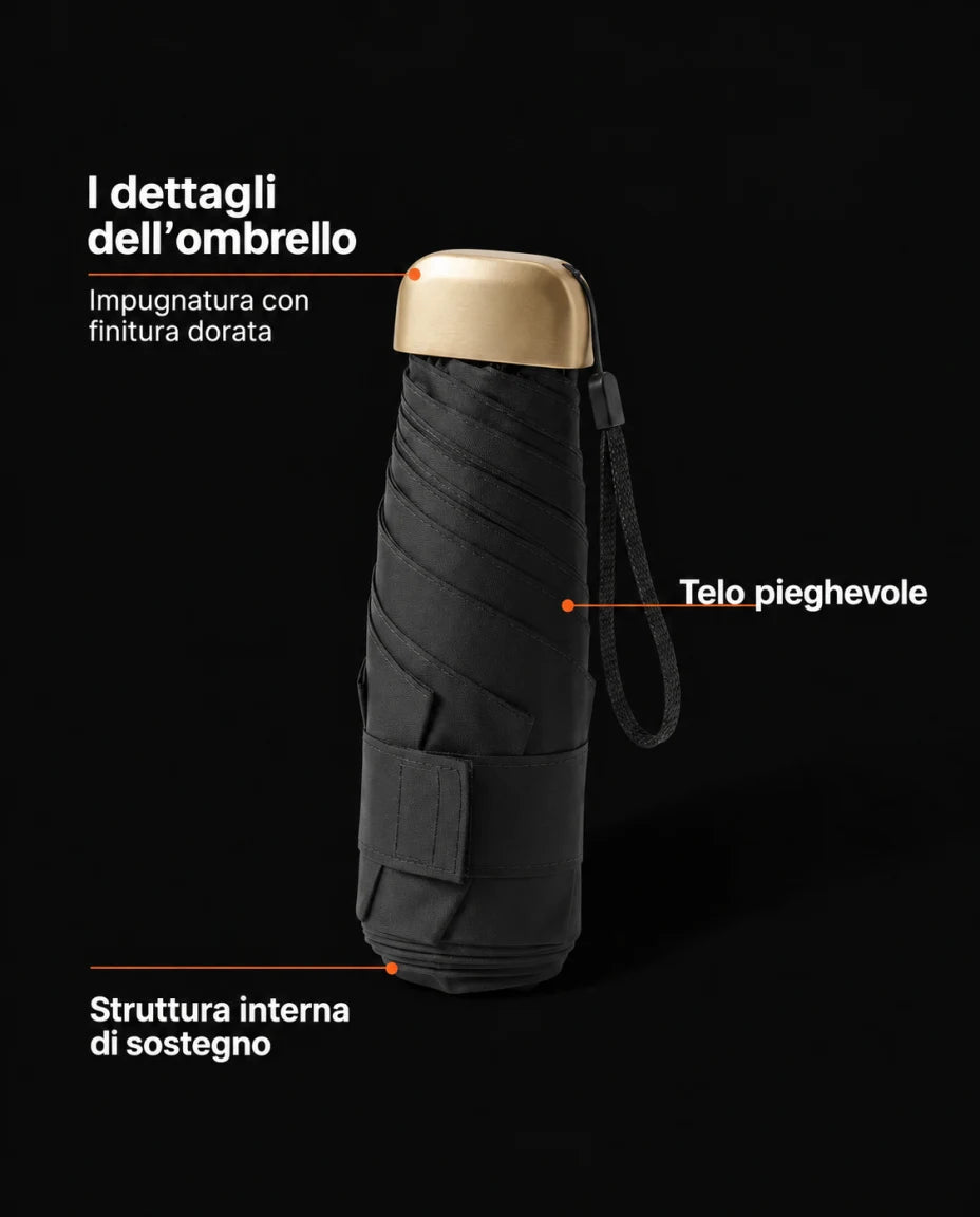 Ombrello pieghevole compatto — I dettagli dell’ombrello; Impugnatura con finitura dorata