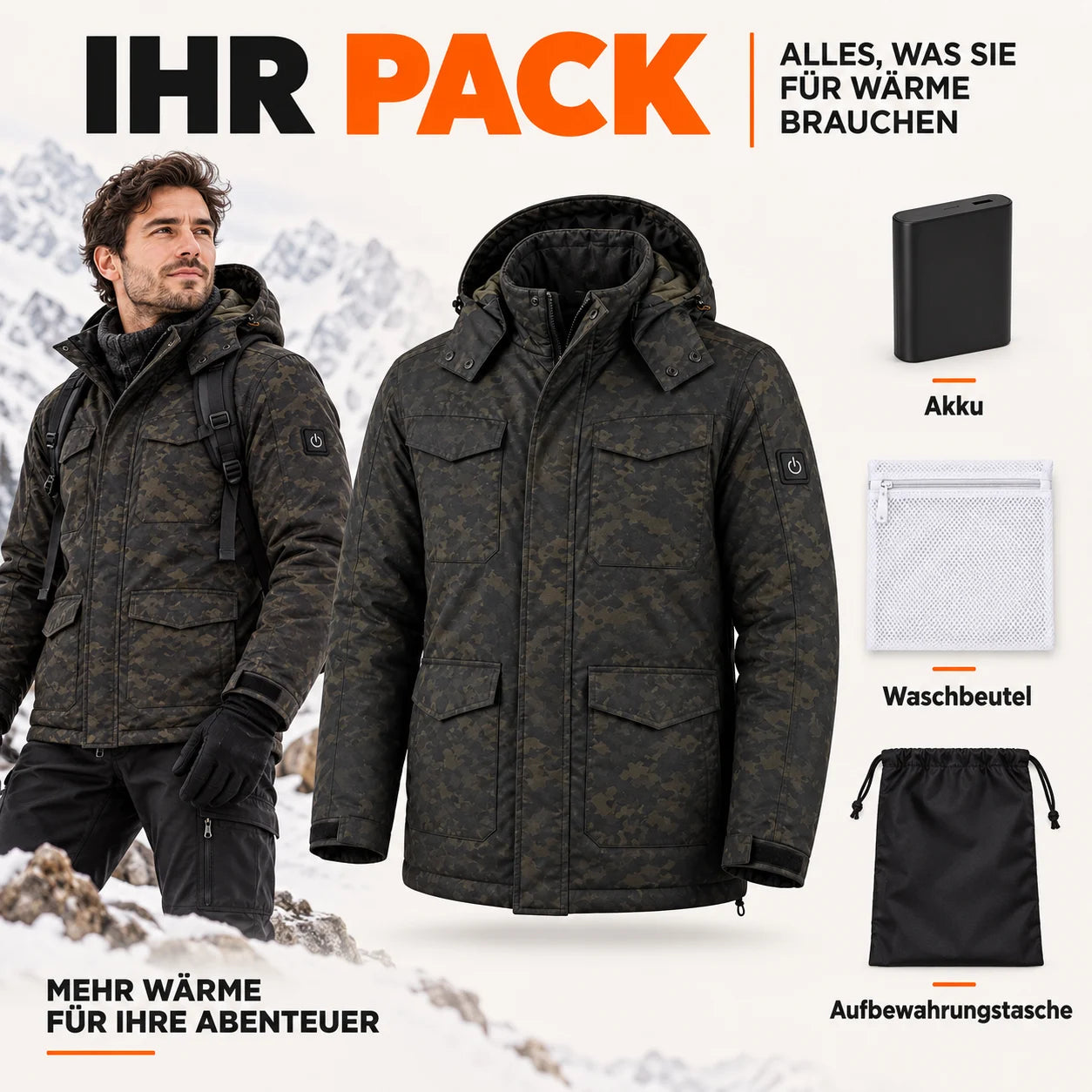 PyreFit Alpino – Beheizbare Herrenjacke in Camouflage