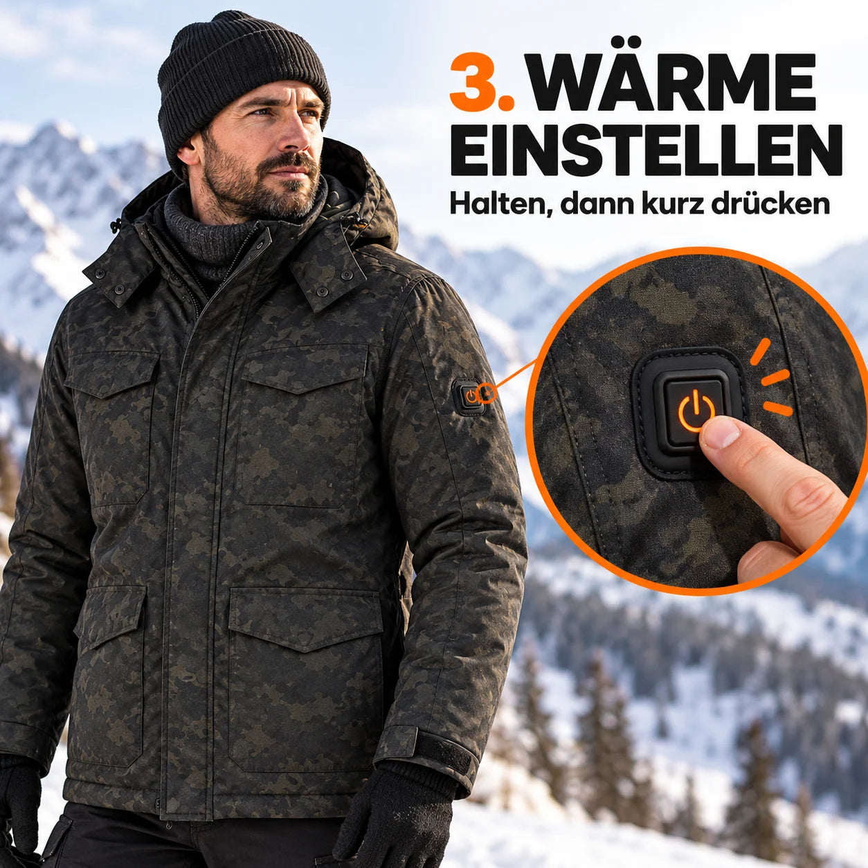 PyreFit Alpino – Beheizbare Herrenjacke in Camouflage