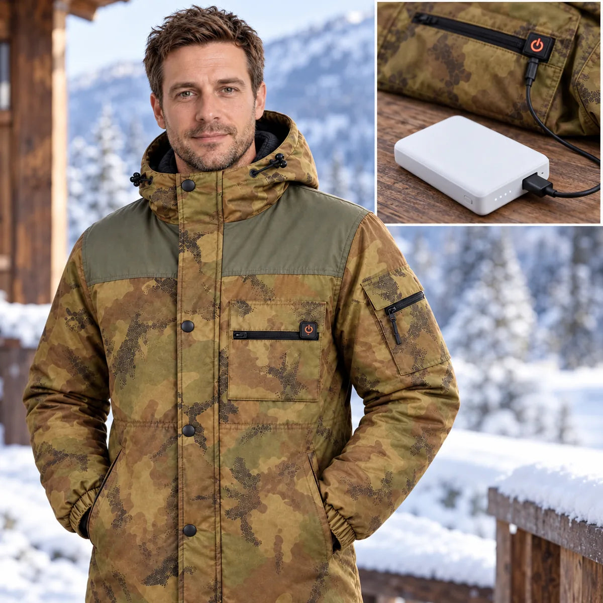 PyreFit Mistro – Cappotto riscaldato mimetico da uomo