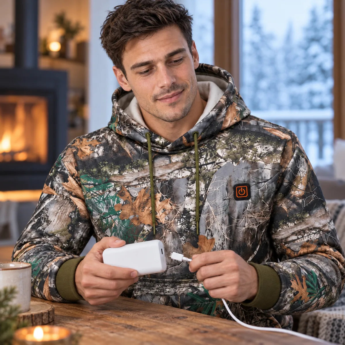 PyreFit Zippo – Felpa riscaldata con cappuccio fantasia bosco