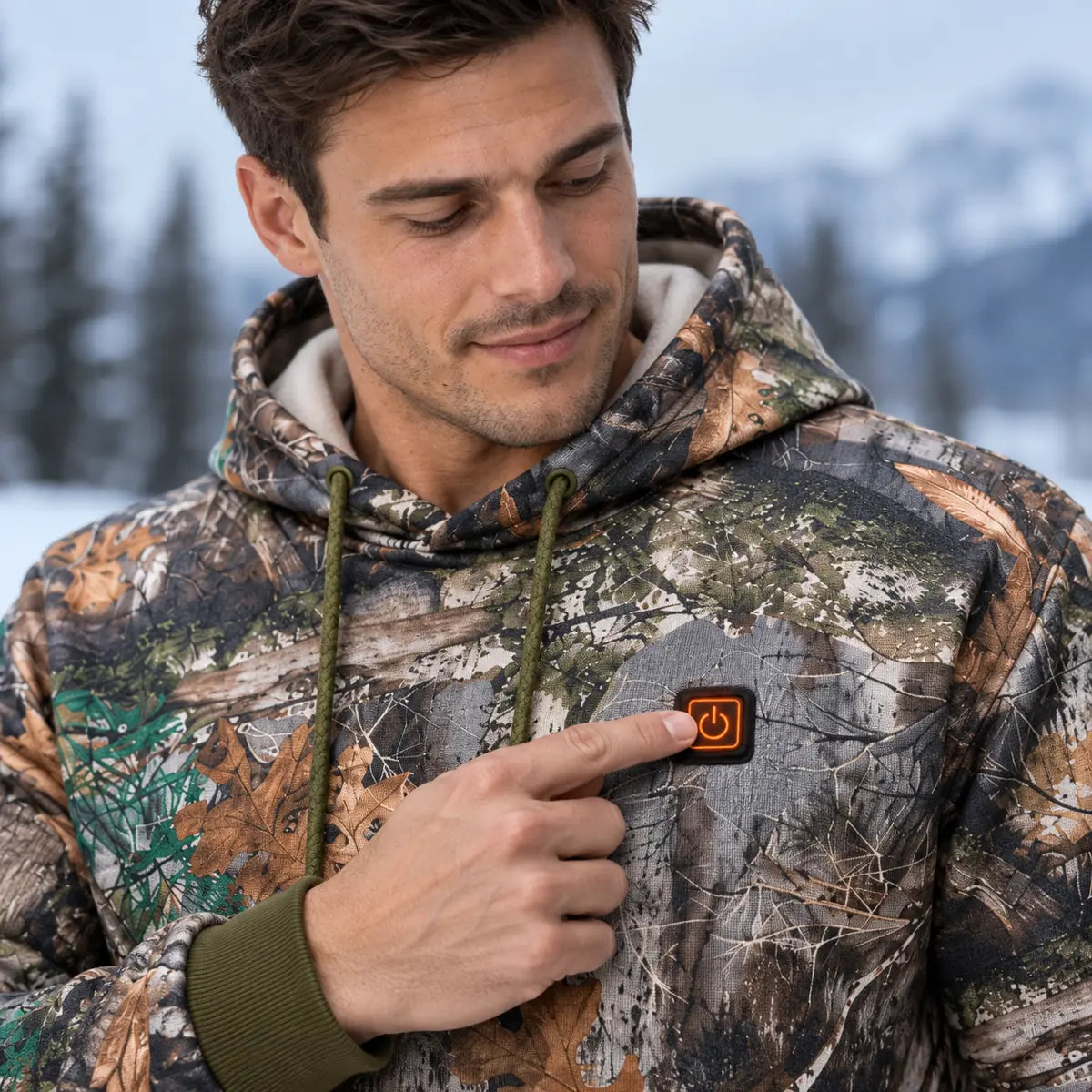 PyreFit Zippo – Felpa riscaldata con cappuccio fantasia bosco