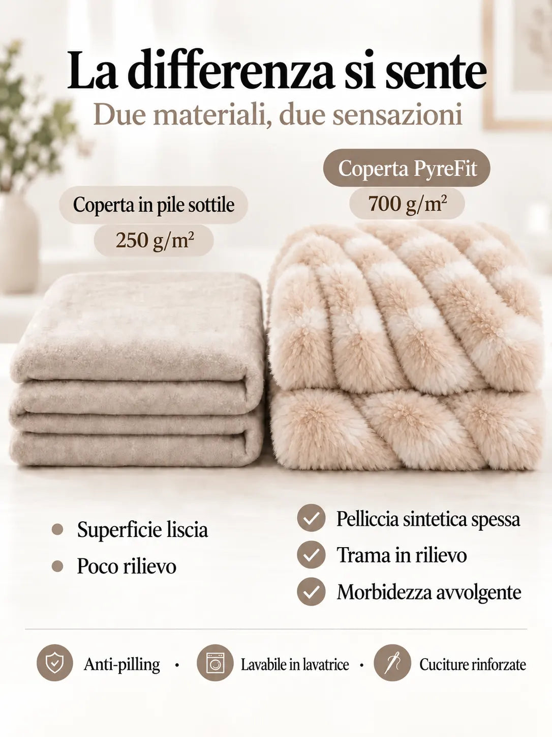 Confronto dei materiali della coperta Beige