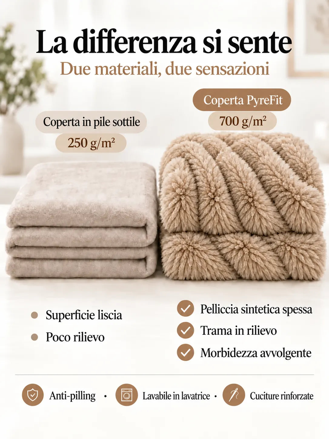 Confronto dei materiali della coperta Cammello