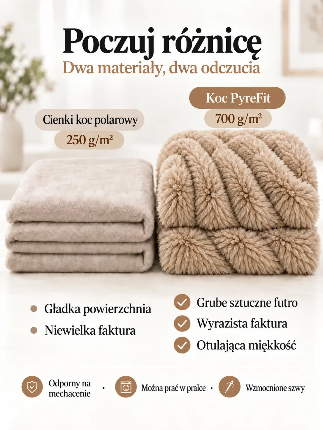 Porównanie materiałów koca Camelowy