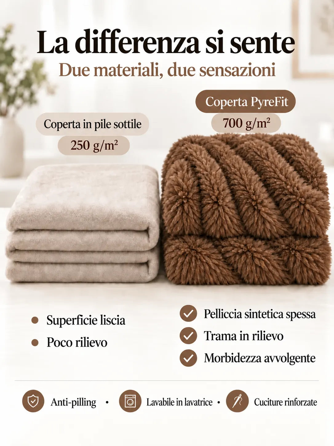 Confronto dei materiali della coperta Marrone caffè