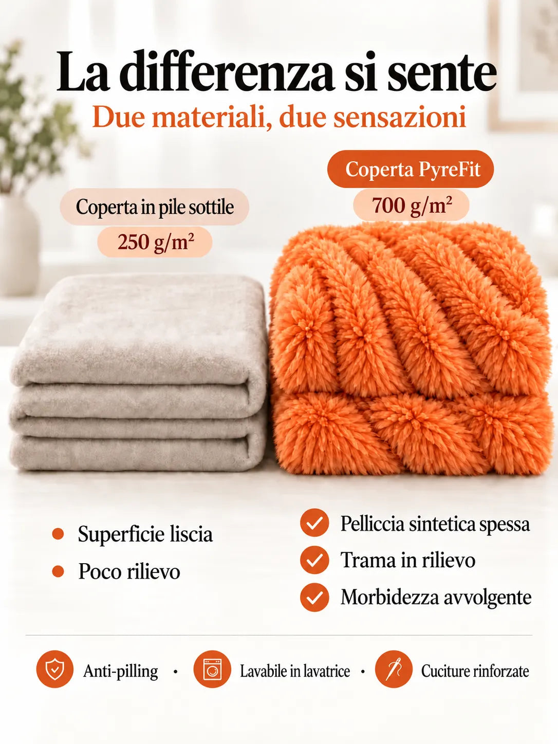 Confronto dei materiali della coperta Arancione