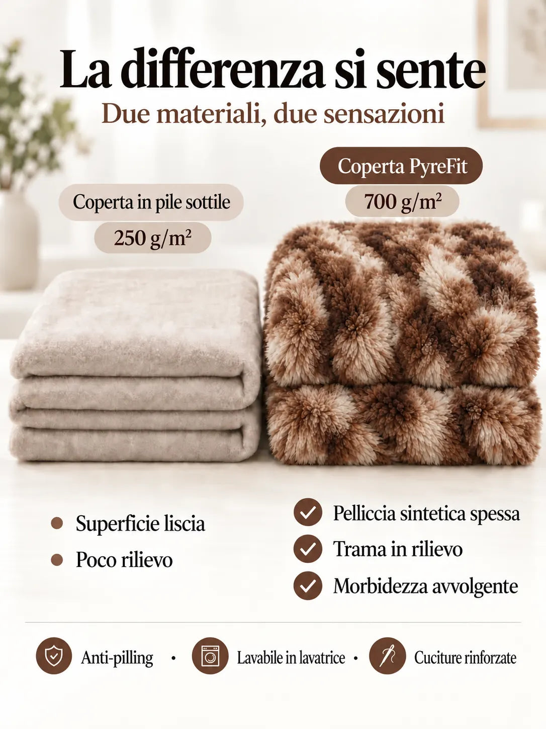 Confronto dei materiali della coperta Marrone marmorizzato