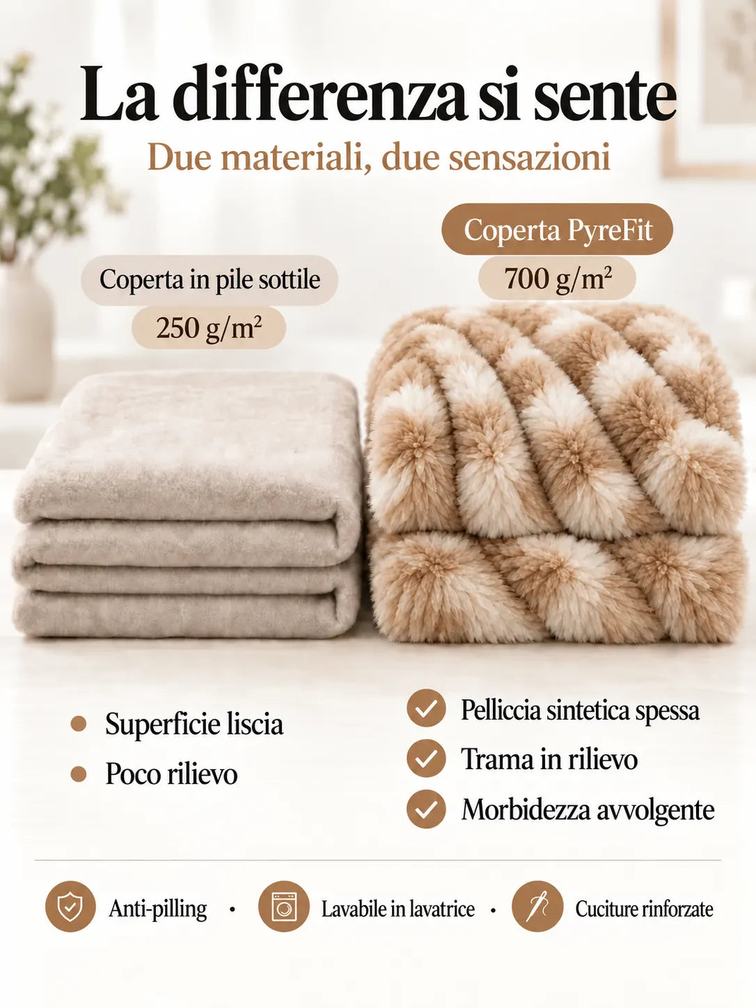Confronto dei materiali della coperta Cammello marmorizzato
