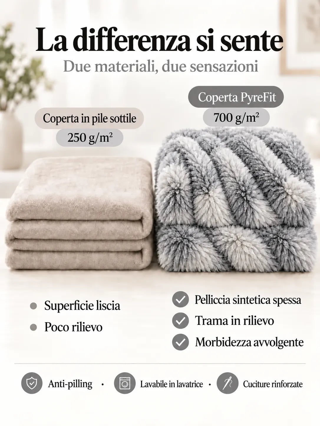 Confronto dei materiali della coperta Grigio chiaro marmorizzato