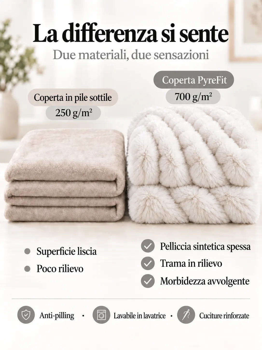 Confronto dei materiali della coperta Bianco