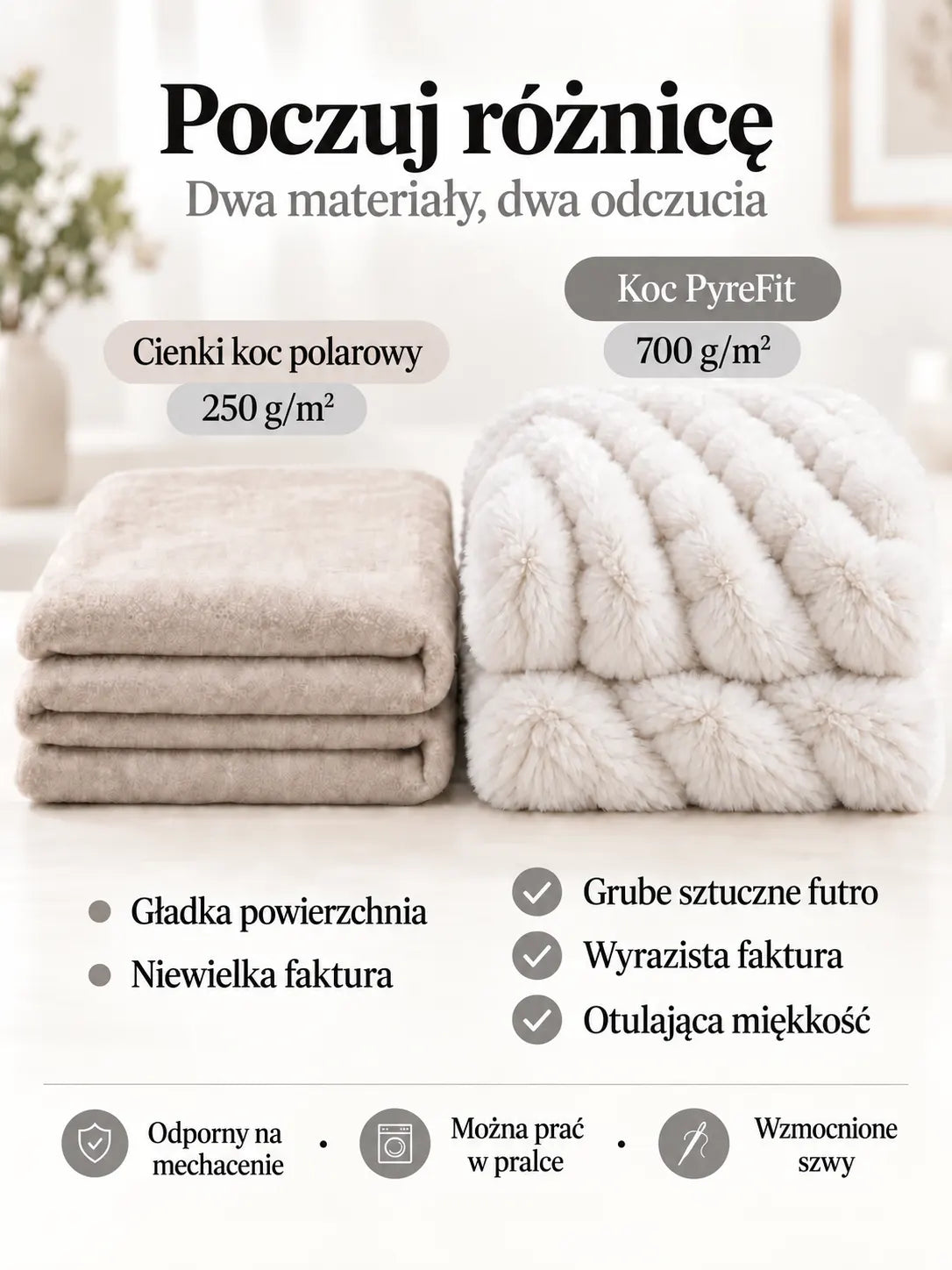 Porównanie materiałów koca Biały