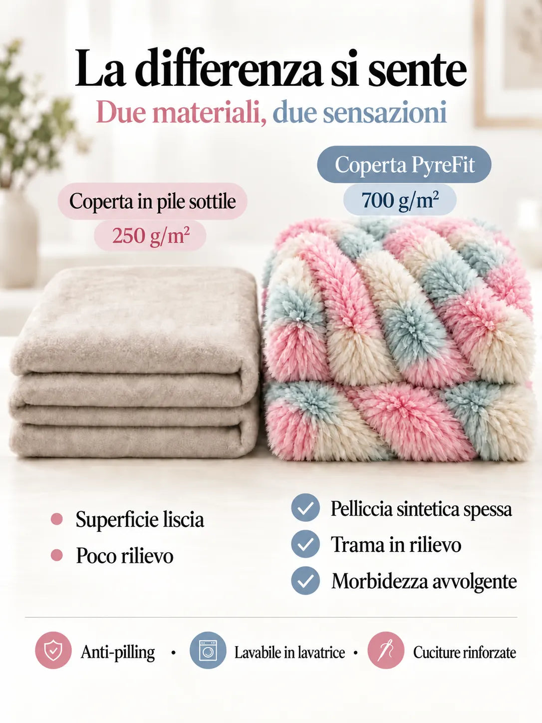 Confronto dei materiali della coperta Multicolore pastello